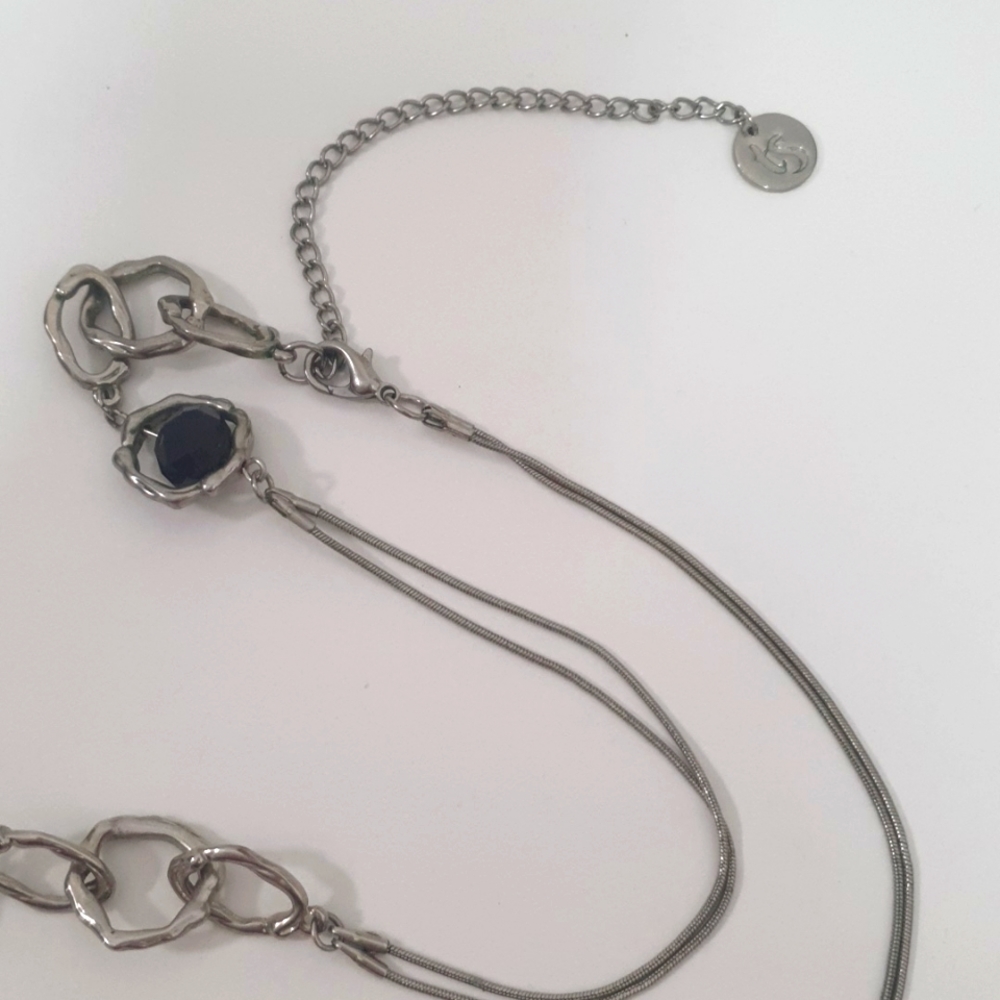 85cm + Silver Tone and Black Beaded Necklace - Picture 3 of 4